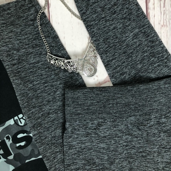 Time & Tru Cozy Fleece Gray Leggings and BONUS NWT Silver Geo Stretch Bracelet - Picture 3 of 8